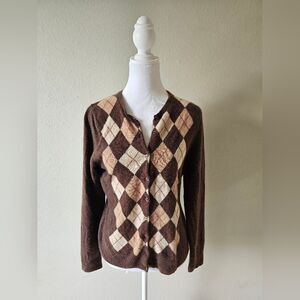 Marina Luna 2 Ply 100% Cashmere Brown Button Up Cardigan Sweater Large